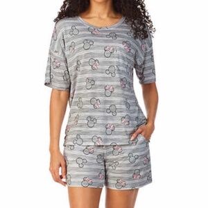 Disney Women's Gray and Pink Minnie Mouse Pajama Set